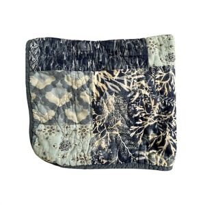 Coastal Living Patchwork Quilted Standard Size Pillow Sham Blue Cream Cottage